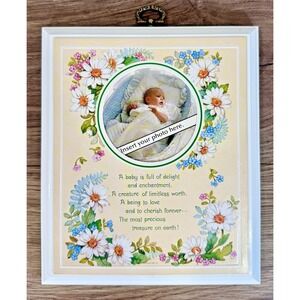 Vintage Hallmark Baby Photo Frame Plaque Daisy Nursery Poem Wall Decor 1970s